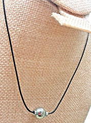 Icing Single Silver Tone Bead on Leather Cord Necklace/Choker 15-18″ Boho