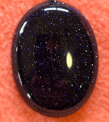 Large Dark Blue Goldstone Pendant with Goldtone 18″ Chain, 2″ extender