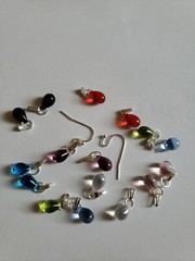 8 Pairs Czech Teardrop Earring Charms,2 Silver Copper Interchangeable Ear Wires