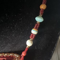 VTG Macrame Boho Necklace w/Blue Center Stone Hidden Pocket Seed Tassel Beads
