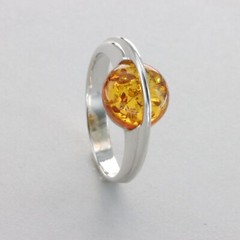 Cognac / Brown Round BALTIC AMBER Space Ring 925 STERLING SILVER Poland #22e