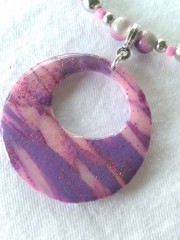 Handcrafted Pink Purple Silver Beaded Polymer Clay Memory Wire Choker Set