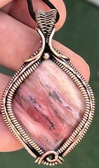 Natural Peruvian Pink Opal ~ Handmade copper wire wrapped pendant 15a
