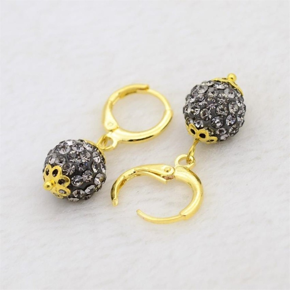 Elegant Black Diamond Austrian Crystal Ball Dangle Black and Gold Earrings