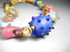 Artisan Made Glass Bead Choker Torch Fired Matte Acid Wash Variety Beads 16″