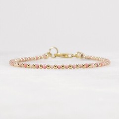 Rhodochrosite Tiny Bead Bracelet 2mm Dainty Everyday Layering Bracelet Birthday