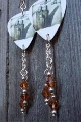 Three Days Grace Guitar Pick Earrings with Brown Swarovski Crystal Dangles