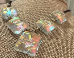 Vintage Rare Find Dichroic Art Glass Pendant Necklace On SatinCord Barrel Clasp