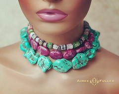 Fat Turquoise Howlite Chunky Rainbow Statement Necklace Red Pink Orange Blue