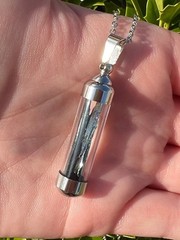 RARE Brazilian Vivianite Pendant Gemmy Blue Green Blade Vial Locket Necklace