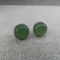 Green Aventurine Stud Earrings Stainless Steel Studs Calm Wellbeing Round 12mm