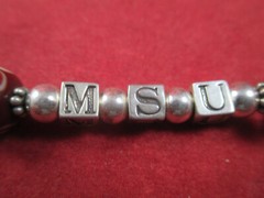 HAND FIRED LAMPWORK BEADS MISSISSIPPI STATE STERLING SILVER BRACELET 7-1/2″