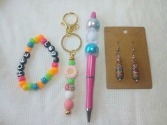Handmade Beaded Pen, Beaded Keychain ,Bracelet, Earrings New Jewelry set