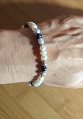 Artist Handmade Natural Mabe / Blister & other Pearls Sterling Silver Bracelet M