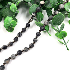 Labradorite Larvikite Stone Bead Protection Necklace 17″ Gray Black Swirls