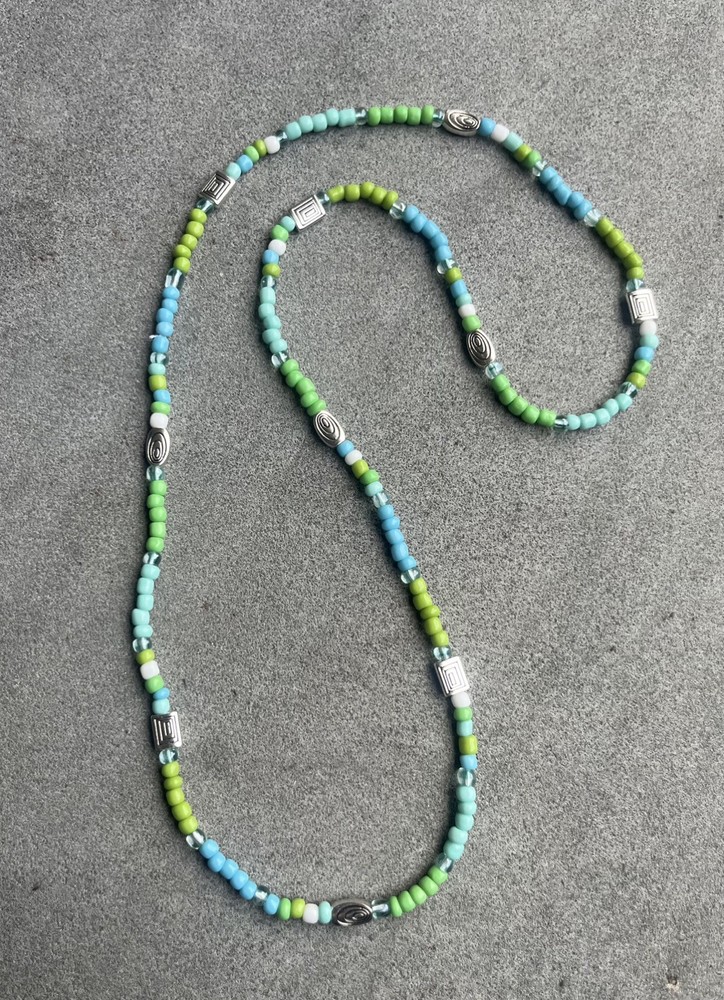 Frutiger Aero- Handmade Glass Seed Bead and metal bead Necklace approx. 28”