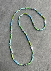 Frutiger Aero- Handmade Glass Seed Bead and metal bead Necklace approx. 28”