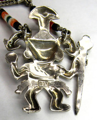 Peru 950 Sterling Silver Multi Stone Inlay Warrior King Pendant Heishi Necklace