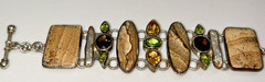 Charles Albert Fine Silver 950 Picture Jasper Peridot Citrine Gemstone Bracelet