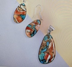 Spiny Turquoise Dangle Earrings and Free Shaped Pendant Sterling Silver 10.70 gr