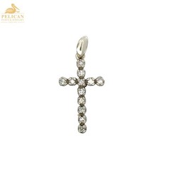 10K Gold & White Stone Petite Cross Pendant (OL) (PSH039660)