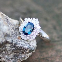Lab Made London Blue Topaz Ring Solid Sterling Silver 925 , December birthstone