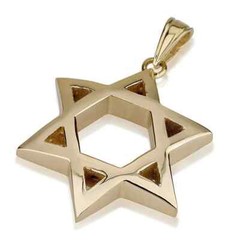 Domed Star of David Jewish Pendant in 14K Yellow Gold large Magen Israel Jewelry