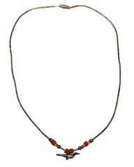 Liquid Silver Necklace Native American Bird Sterling Coral Shell – 15.5 Inch