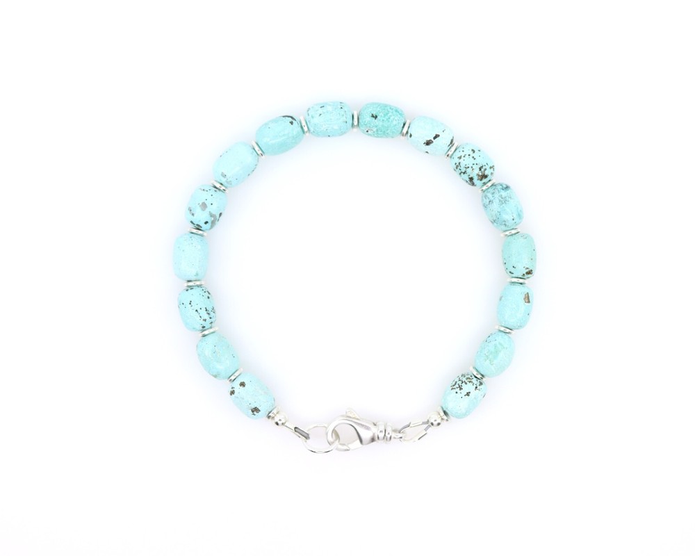 Soft Mint Powder Blue Turquoise Bracelet in Sterling Silver with Lobster Clasp
