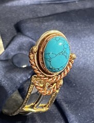 1970s Brutalist Silver Copper Brass Bracelet w/2 Faux Turquoise Stones 5/8” Wide