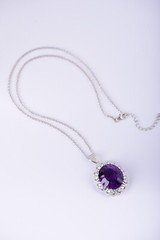 S925 Sterling Silver Oval Cut Natural Uruguay Amethyst Pendant,25x38mm