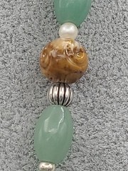 Gemstone Bead Earrings & 21″ Necklace Aventurine, Carved Quartz & Faux Pearls