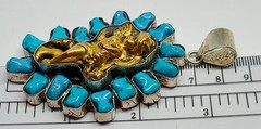 vtg large Turquoise mixed metal Angel Pendant handmade Silver Bronze/Brass OOAK