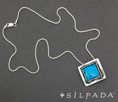 SILPADA Sterling Silver Hammered Square TURQUOISE Pendant w/Necklace~#N1509