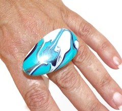 Sobral Onda Velocidade Marbled Blue & White Artist Made Statement Ring Size 8.25
