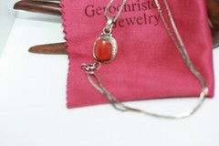 Estate Mexican 925 Silver Coral Jasper Pendant Necklace 45 CM 18″ HeShe Chain