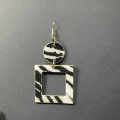 Hand Crafted Black and White Square Zebra Animal Print Statement Earrings