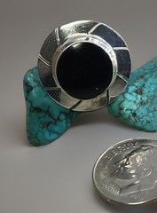 Handmade Modernist Southwest Round Onyx 925 Sterl Split Shank Ring Sz7.25 4.1g