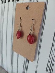 Red Organic Seed Bead Handmade Dangle Earrings Boho Style