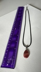 Cherry Quartz Drop Cabachon Silver Tone Necklace Adjustable Cord Jewelry Gift