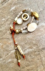 Bohemian Bracelet MOP, African Bone, Glass, Brass, and Vintage Resin Beads