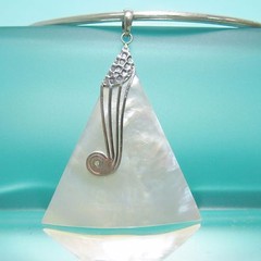2 1/4″ Natural White Mother of Pearl Shell Handmade Sterling Pendant Necklace