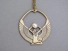 Egyptian Revival Necklace Isis Vintage Pendant Unisex Antiqued Gold Brass Gift