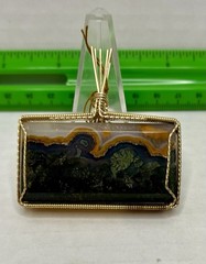 Sagenite Burst Green Plume In Clear Calcedony Texas Agate Pendant & Wire Wrapped