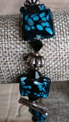 Handmade artisan beaded bracelet Blue Hues Art Glass. 6.75 Toggle Clasp