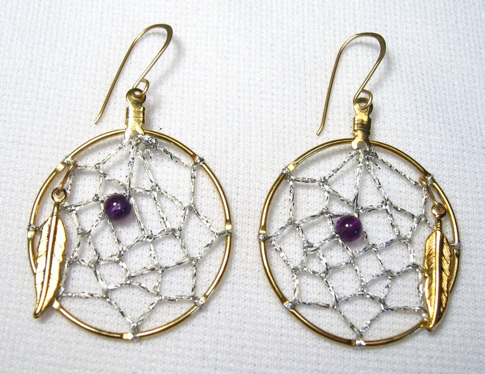 Lyn’s Jewelry Dreamcatcher Earrings Silver and Gold with Amethyst