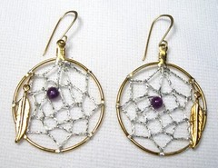 Lyn’s Jewelry Dreamcatcher Earrings Silver and Gold with Amethyst