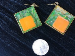 Handcrafted stone & clay dangle earrings with tumbled glass tiles & 15 Sunstones