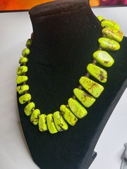 Chunky Lime Green Turquoise Statement Necklace Collar Bear Art Deco 16″ 103g