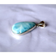 Classic Carefully Selected Sky Blue Larimar 925 Silver Teardrop Pendant 43mm